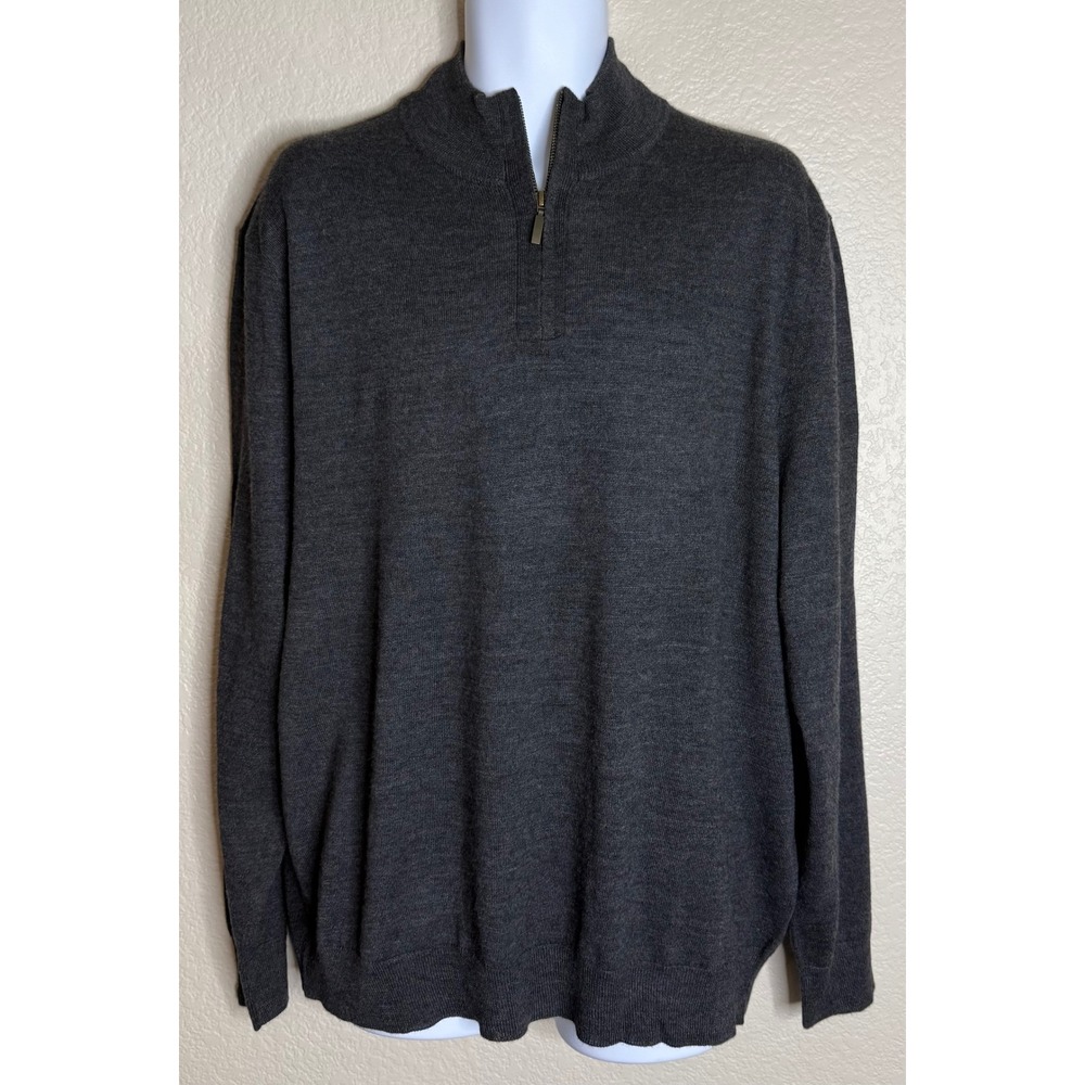 Club Room Mens XXL Quarter Zip Sweater Charcoal Grey Merino Wool Blend Mock Neck